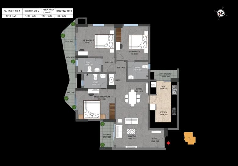 Type A 3 BHK
